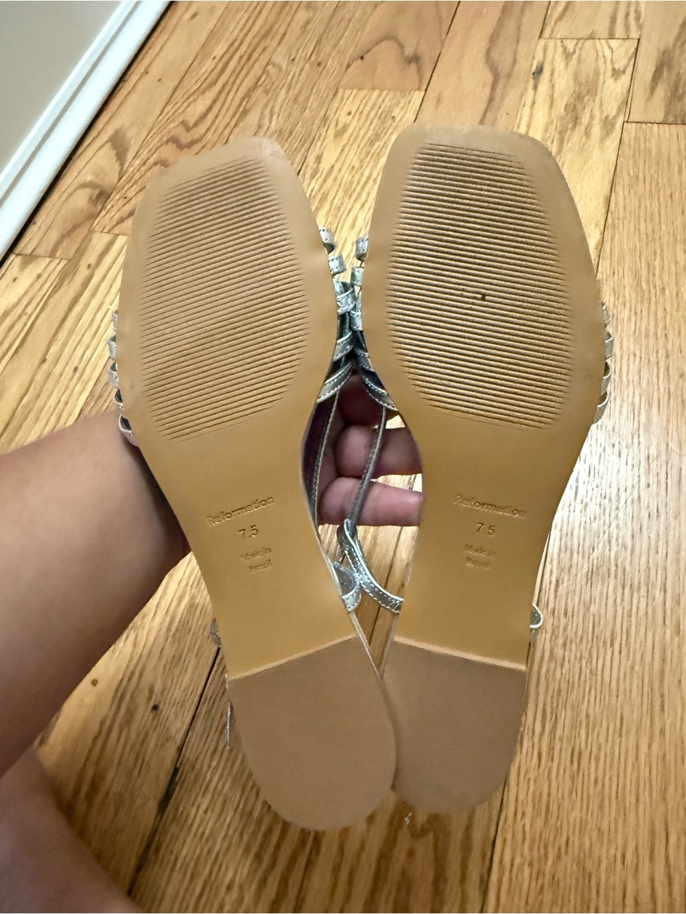 Reformation Silver Leather Lattice Flat Sandals - Picture 2 of 2